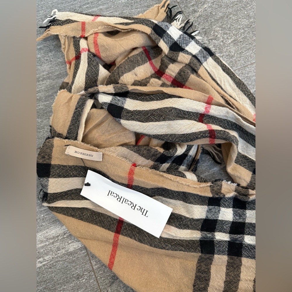 Burberry Classic Check Scarf in Beige, Black, and Red - Picture 2 of 2